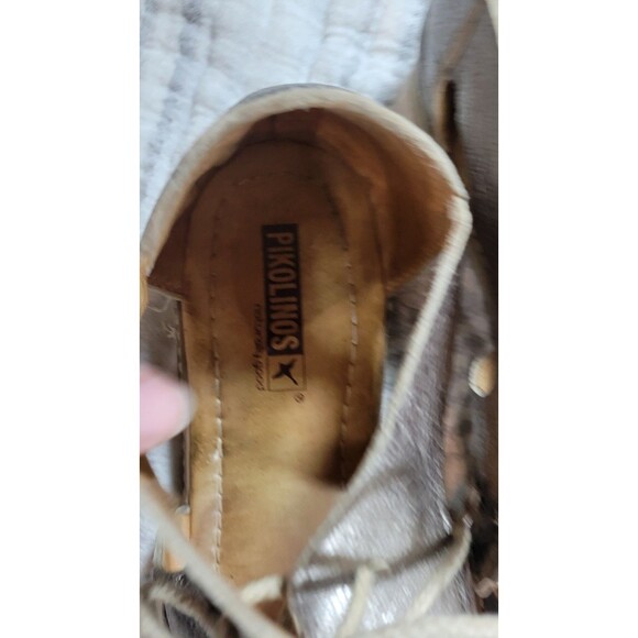 Pikolinos Metallic Leather Lace Up Sandals Size 41 Silver Gold Comfort Shoes - Picture 8 of 11